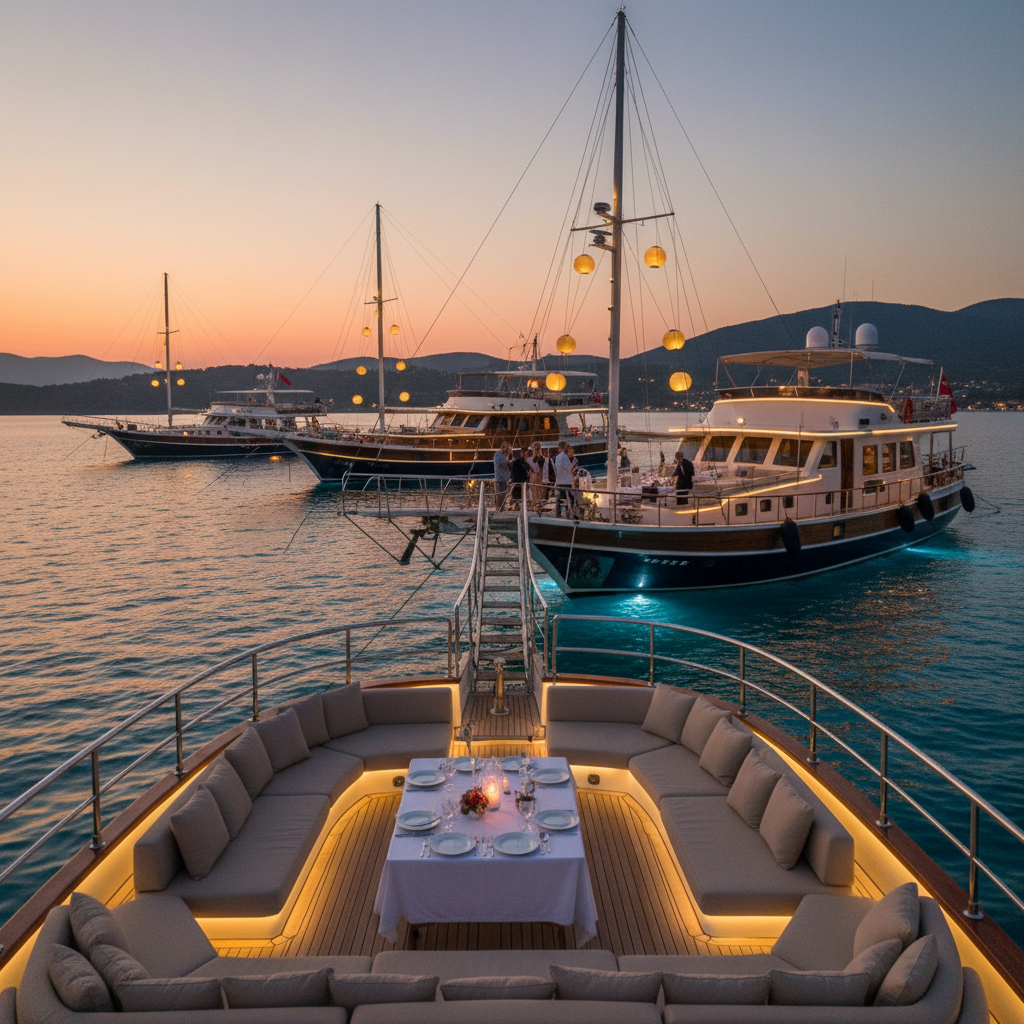 Boat Lighting and Nighttime Atmosphere on a Blue Cruise